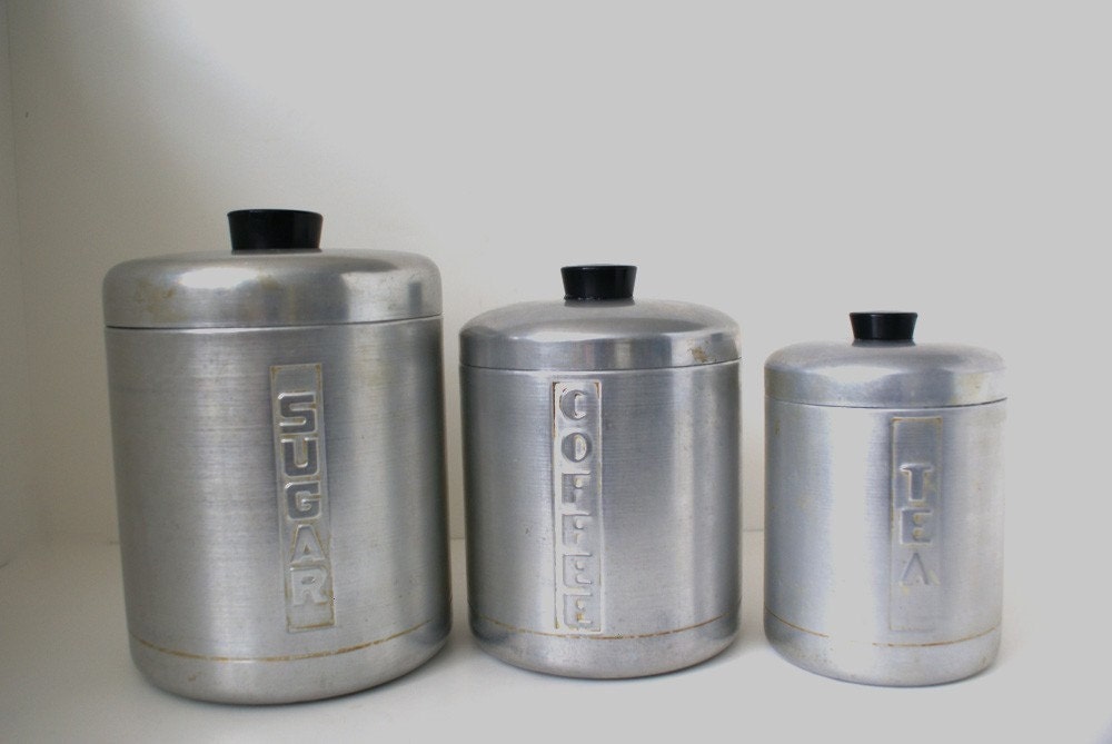 Vintage Metal Sugar Coffee Tea Canisters by retrotreasurehunters