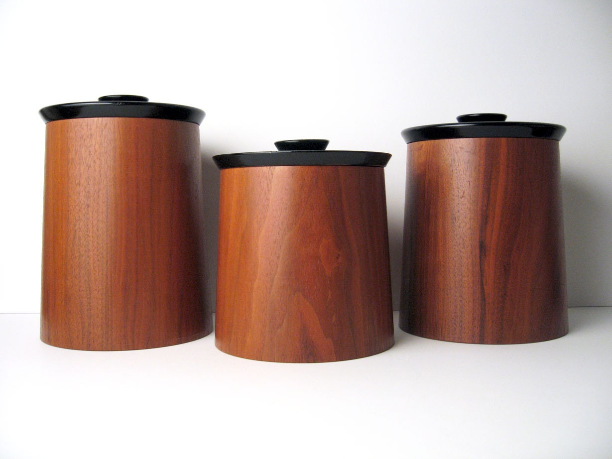 Danish Modern Walnut Wood Canister / Container Set by Gladmark