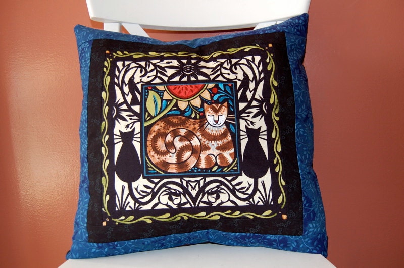 Cat Pillow, Folk Art Pillow, Catkin Pillow
