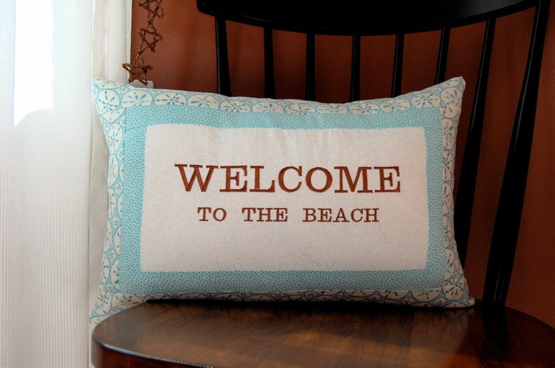 Beach Pillow, Sand Dollar, Nautical, Heaven is closer in a home by the sea