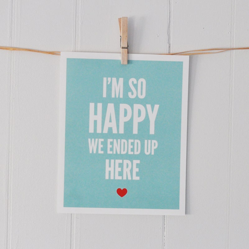 Love art print, So happy, turquoise/red: 8 x 10