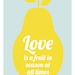 Love is in season print, Mother Teresa quote, aqua blue, yellow: 11 x 17