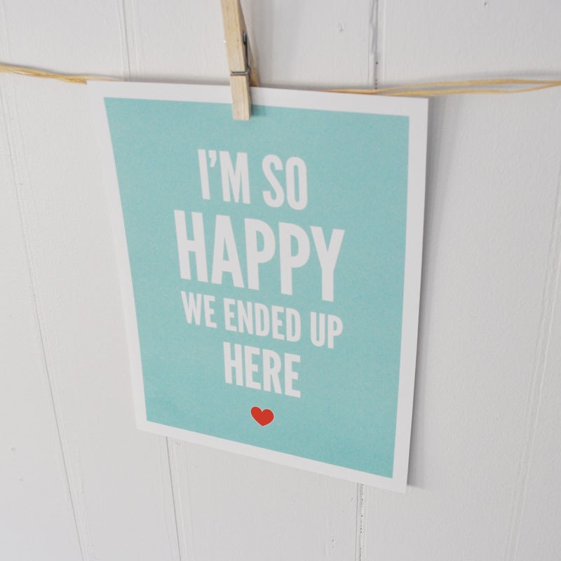 Love art print, So happy, turquoise/red: 8 x 10