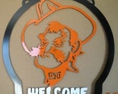 Pistol Pete yard hanging sign. OSU. Oklahoma State Cowboys, Yard metal flag.