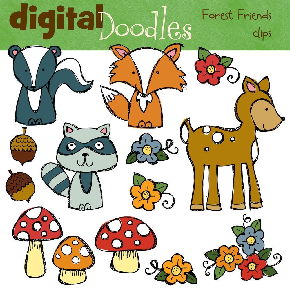 INSTANT DOWNLOAD forest friends digital clip art