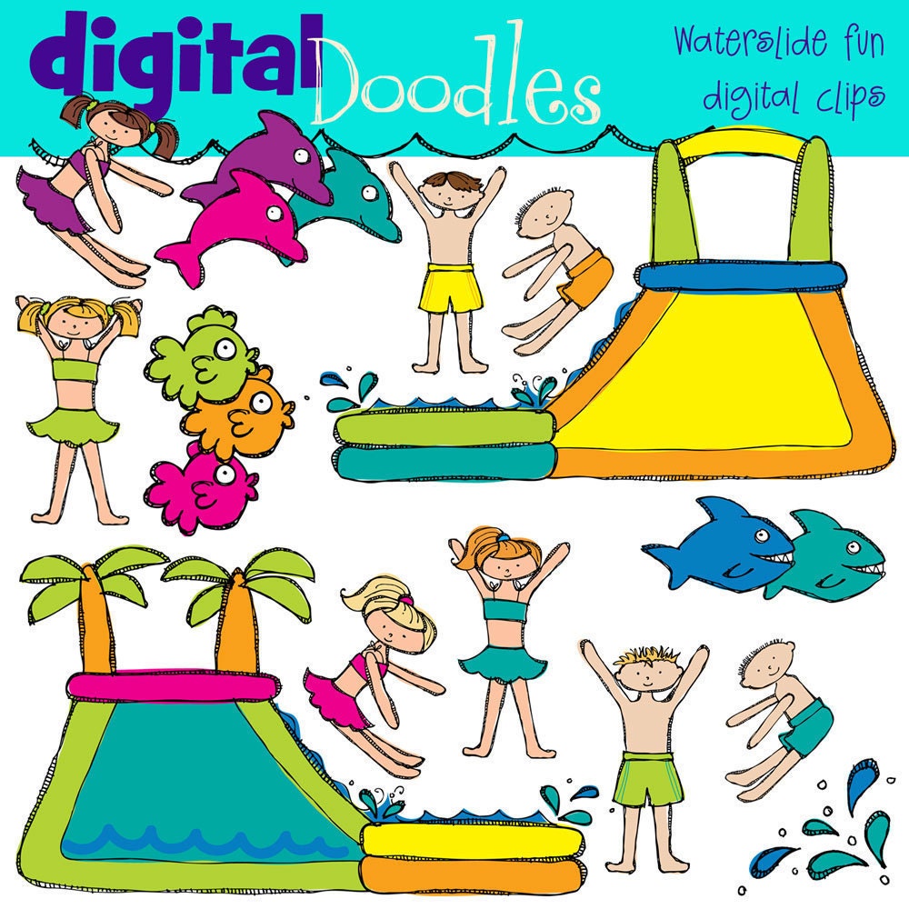 INSTANT DOWNLOAD Water Slide Fun digital clip art