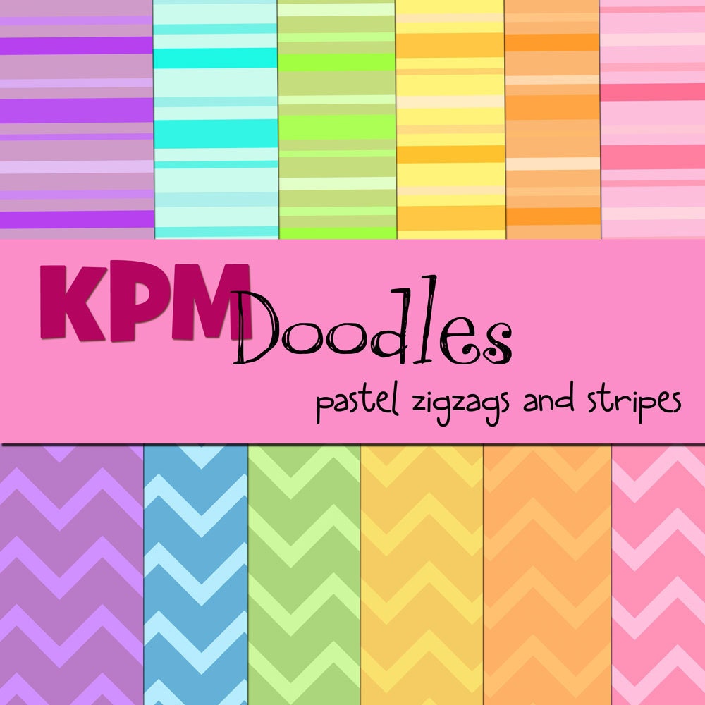 Pastel stripe and zigzags Digital  Paper Pack