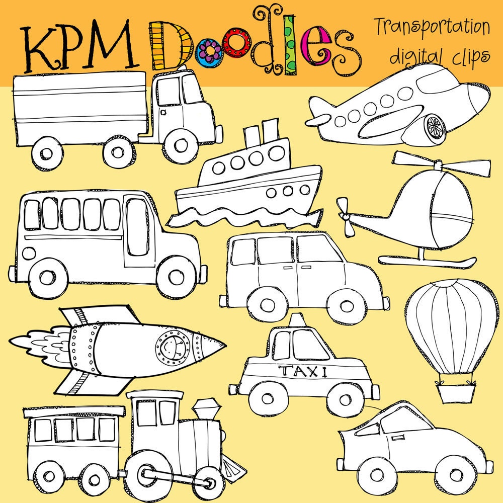 INSTANT DOWNLOAD Transportation Digital Black line stamps