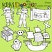 COMBO pirates digital clipart and black line stamps