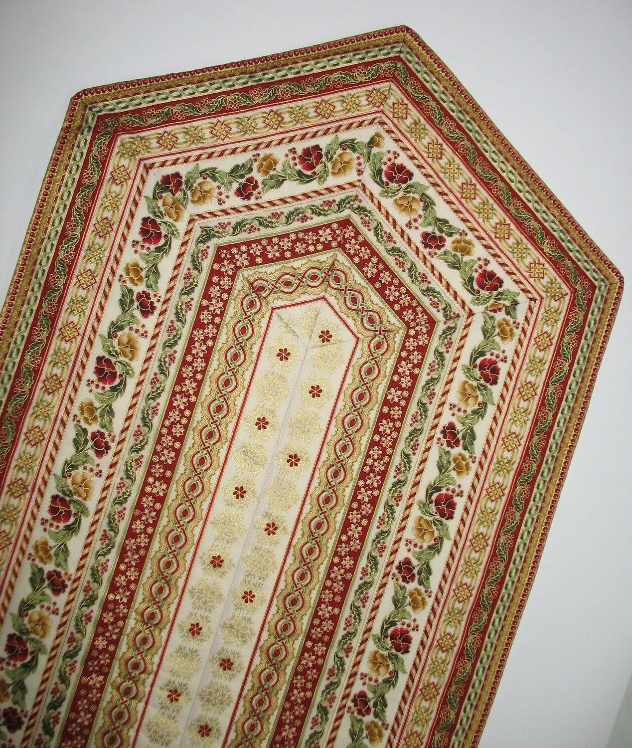 Christmas Table Runner Quilted made from Kaufman Flourish Fabric Line