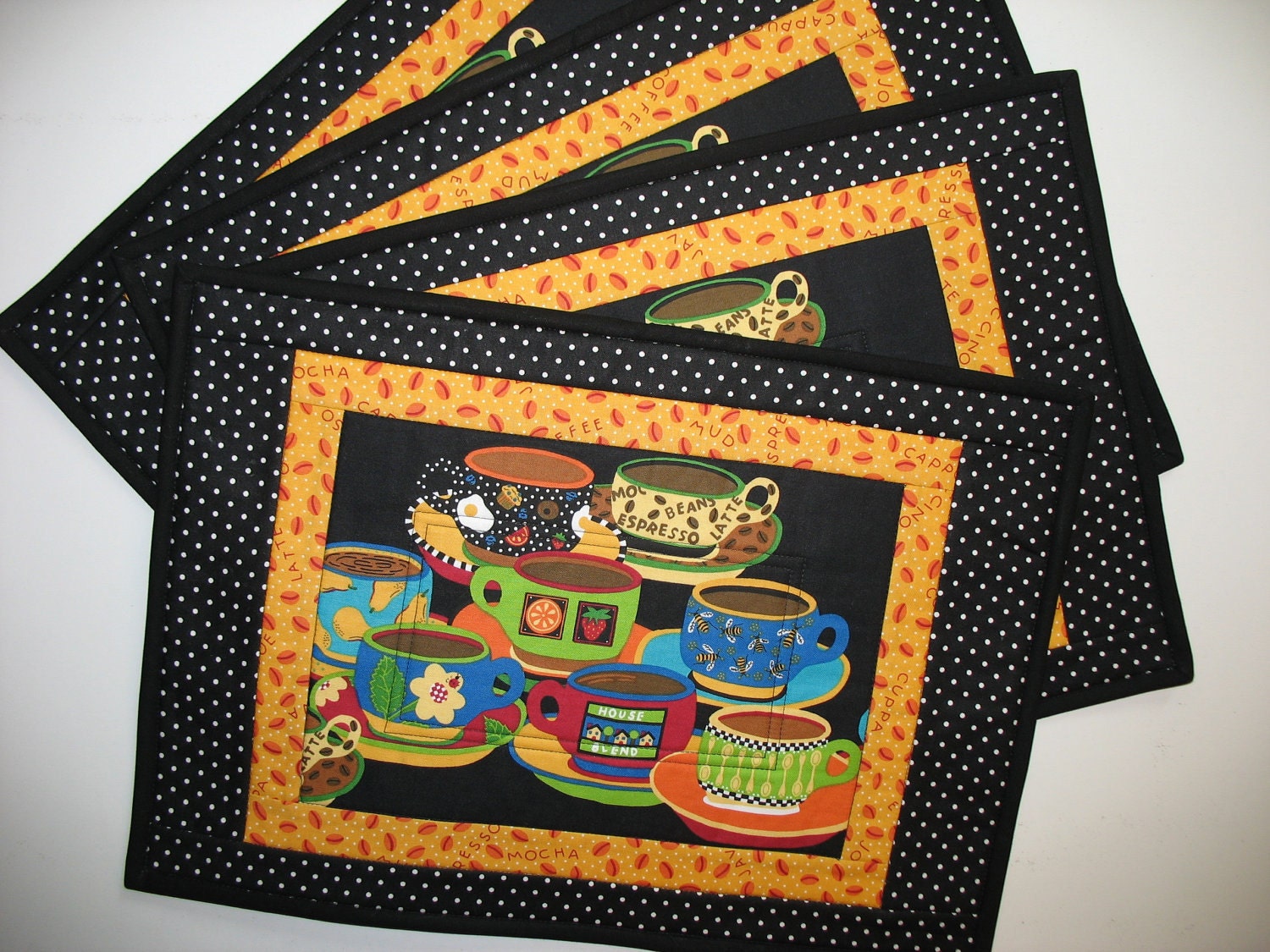 Coffee Place Mats Quilted and Reversible Set of 4 fabric from Andover