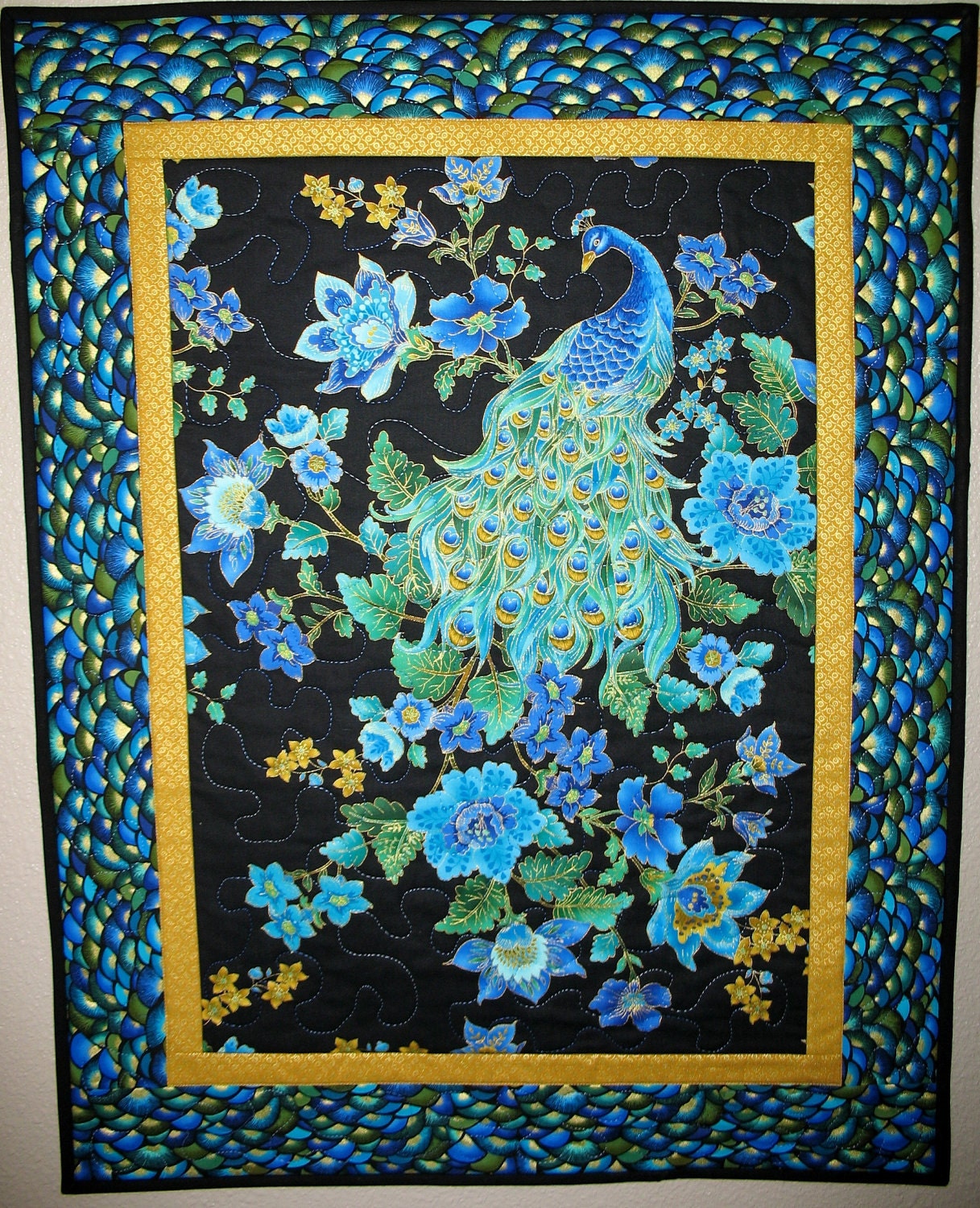 Another Peacock Wall Hanging or Table Topper in Timeless Treasure Plume Fabric