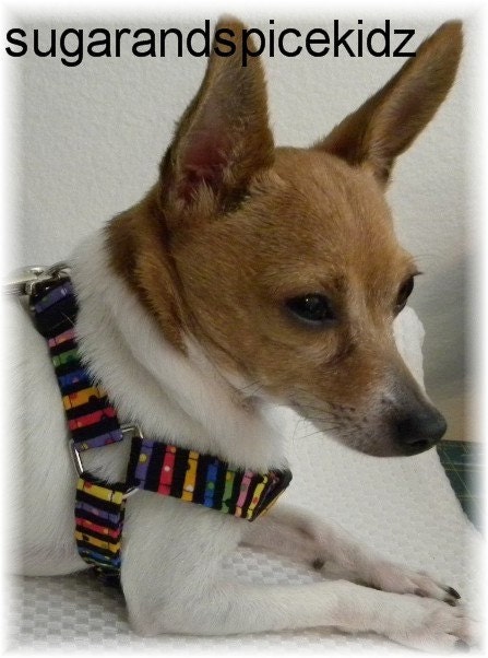 Dog Harness Festive Stripes and Dots No Bows Custom Handmade STEP IN SMALL Ergonomically Correct Adjusts Opposite Ends You pick the fabric