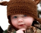 Little Buck Earflap Crochet Hat- 4 pointer- newborn to 18 month sizes