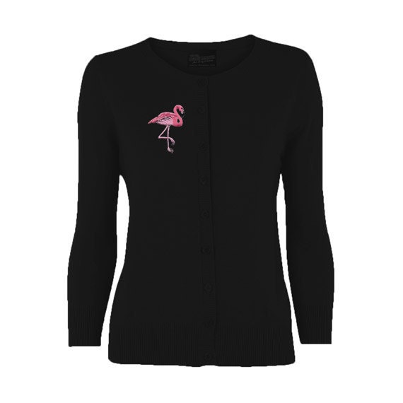Rockabilly Pretty Pink Flamingo Rockabilly Black Cardigan (All Sizes)