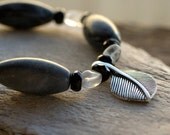 Tribal Stacking Bracelet - Grey Marble Crystal Quartz Black Tourmaline - Chunky Urban Design Gemstone Jewelry