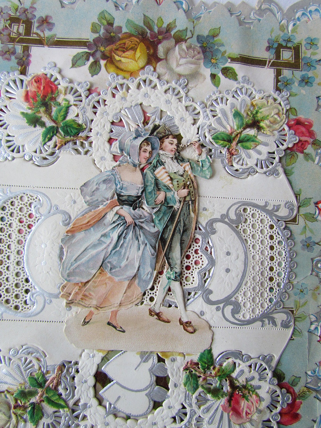 Antique Victorian Valentine Card Lacey Layer Die cuts message inside