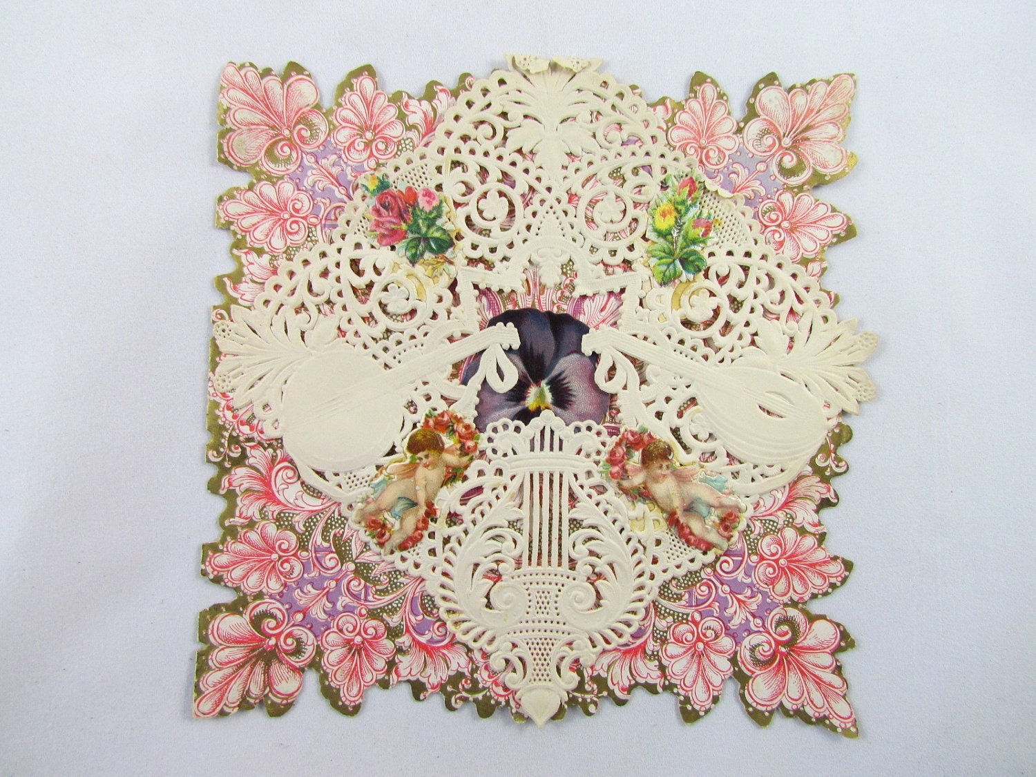 RESERVED SALE Victorian Valentine Card Die Cuts Beautiful Paper Lace