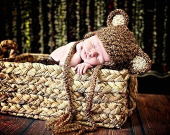 Teddy Bear Hat Newborn Photography Prop With Earflaps