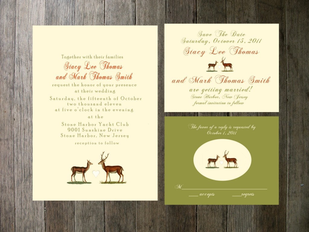 Printable Wedding Invitation - Oh Deer Green