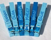 OWL PARTY FAVORS (6) personalized hand painted magnetic clothespins