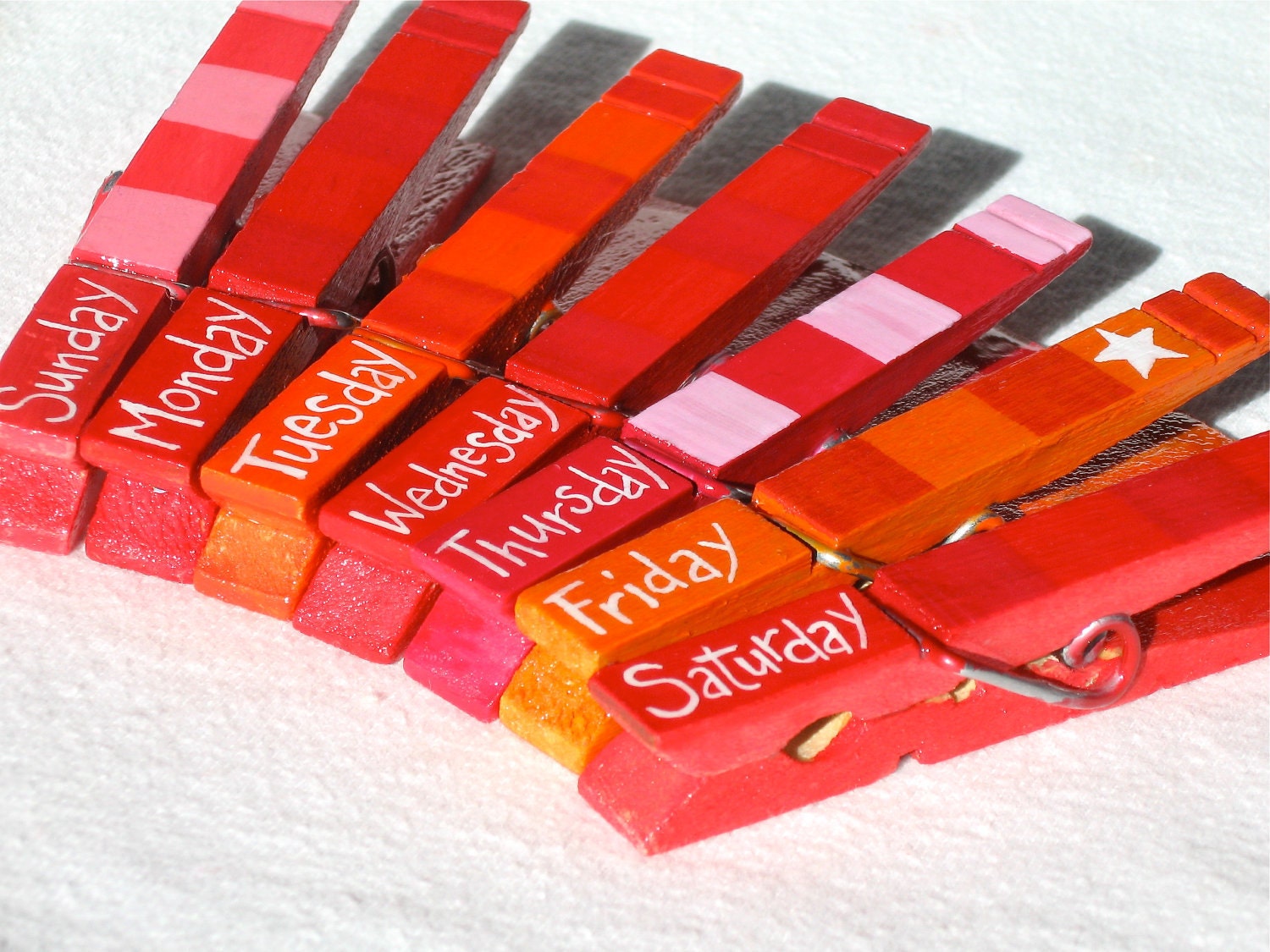 DAYS of THE WEEK hand painted magnetic clothespin set