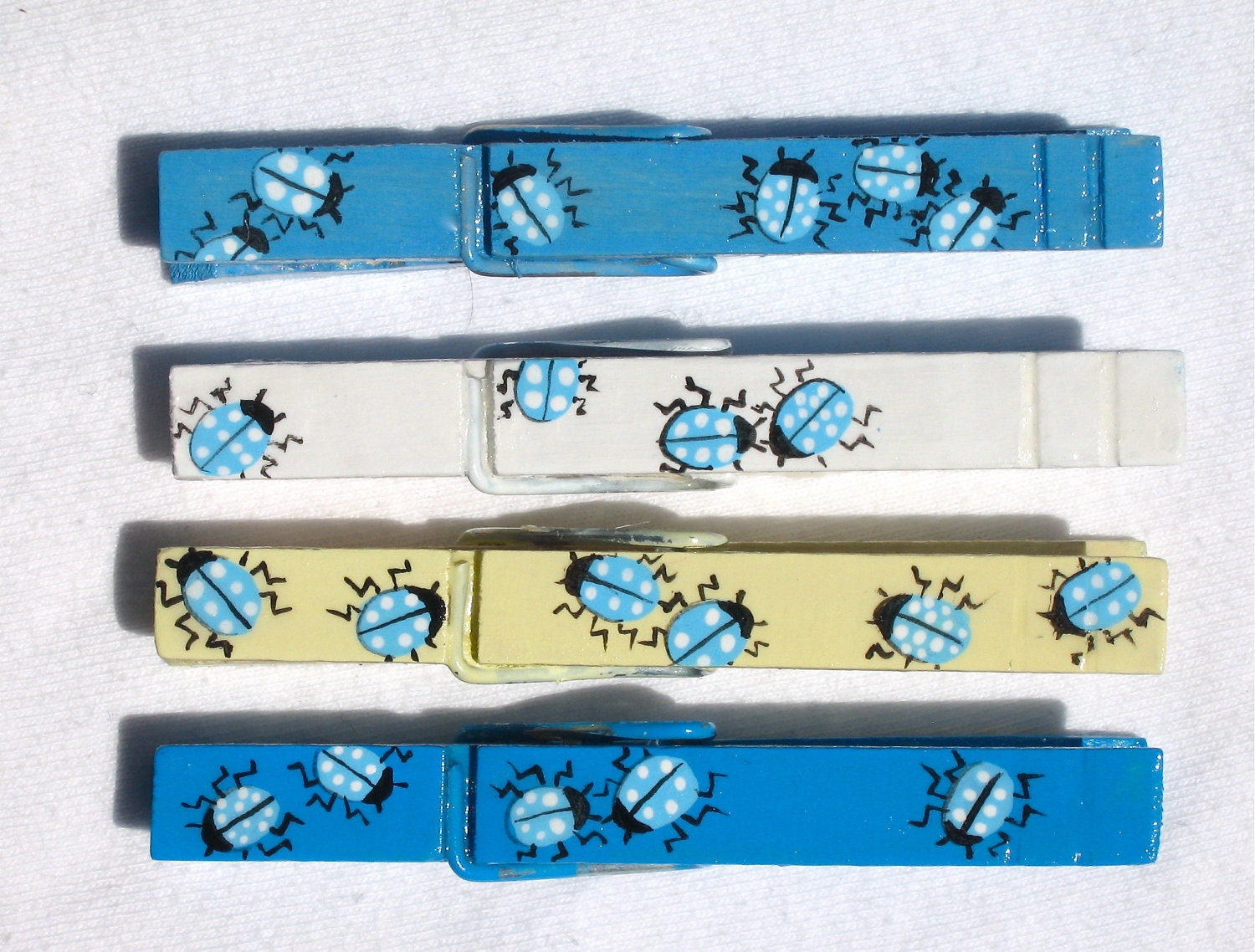 BLUE LADY BUGS hand painted magnetic clothespin set