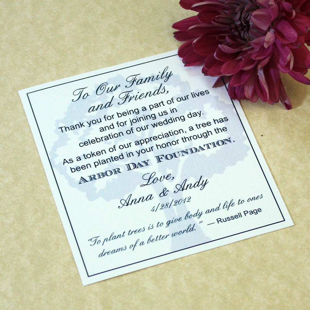 Tree Charity Wedding Favor Card, Set of 20