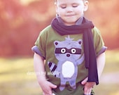 Raccoon Shirt Boys Minky Applique Tee Olive 2T 4T 6T 8