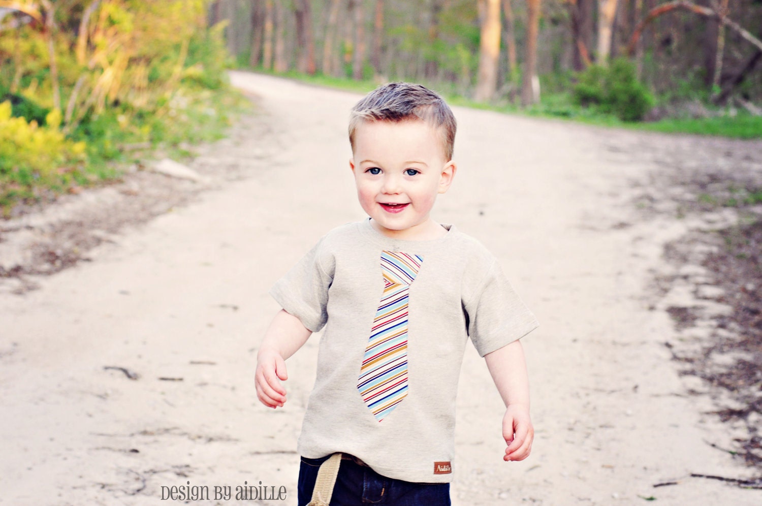 Boys Tie Applique Shirt Gray Tee Stripe 18m 2T 3T 4T 5T 8