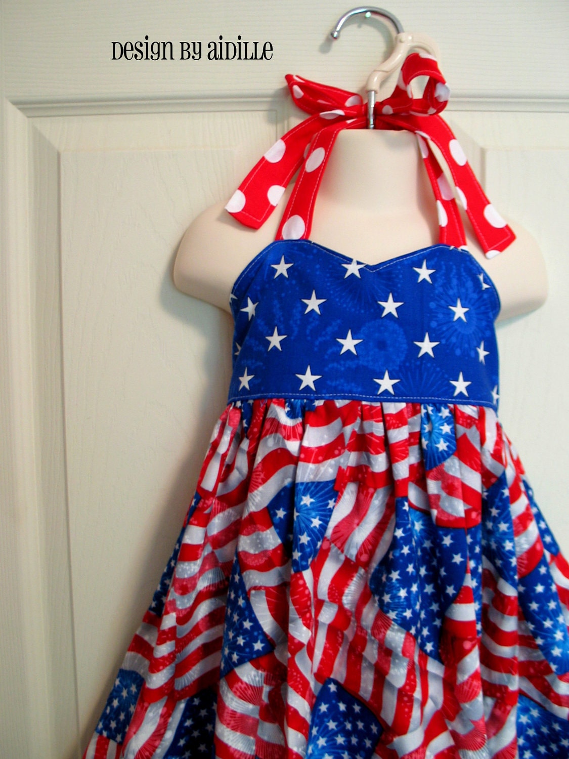 Size 3T Girls Fourth of July Dress Halter American Flag Independence Day 4th Ready to Ship