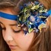 Brocade Sari Flower Headband Women Teen Tween on Blue Elastic Headband