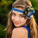 Brocade Sari Flower Headband Women Teen Tween on Blue Elastic Headband