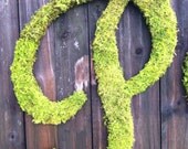 Large Wood  Letter P Covered in Moss - Rustic Wedding - Monogram - Home Decor -  One of a kind