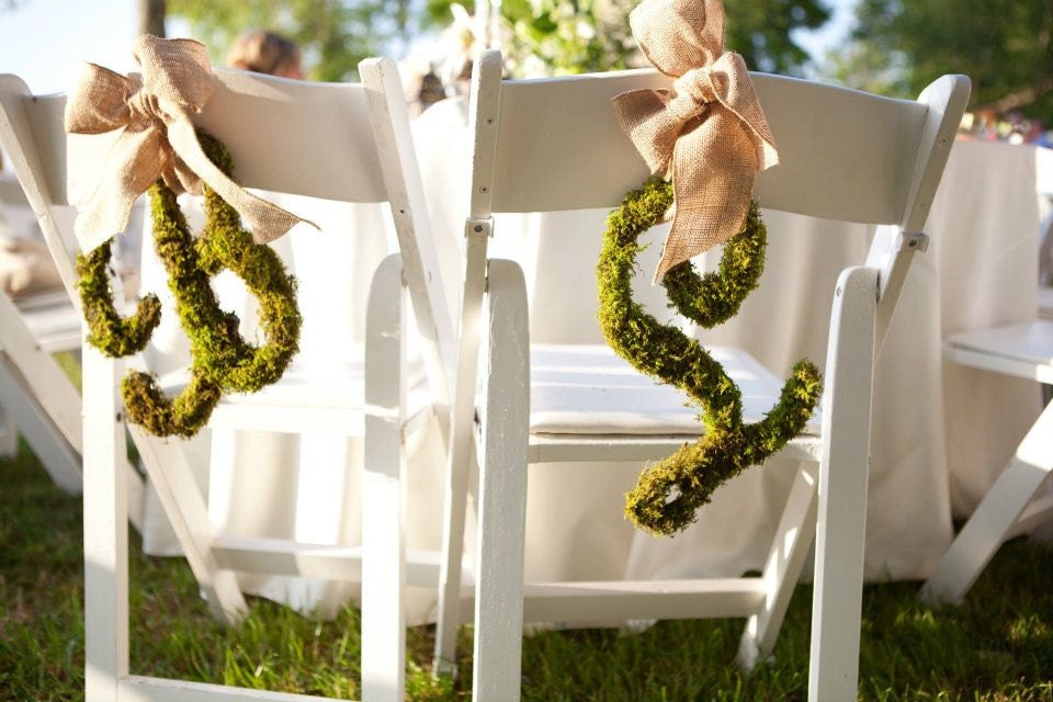 Moss Letters Wedding Initial With Burlap Ribbon & Burlap Bow Two Letters