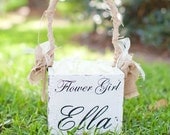FLOWER GIRL BASKET with  Burlap Bows and Personalized with Flower girls name