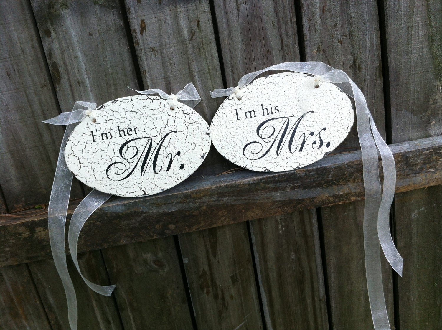 I'm Her MR and I'm His MRS 9 x 5 Chair Signs WEDDING Signs Hand Painted Mr / Mrs. Signs