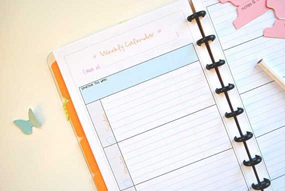 WEEKLY CALENDAR- half size printable planner calendar PDF template tangerine 2013