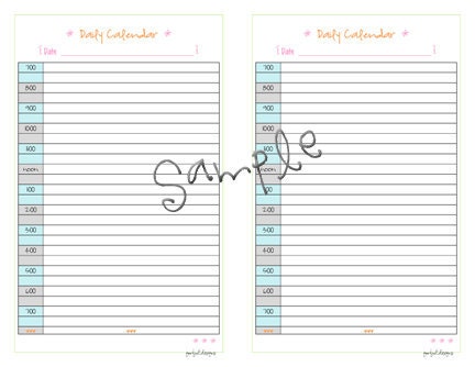 DAILY CALENDAR - half size planner pdf printable template planner calendar tangerine orange
