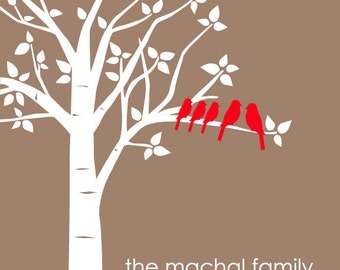 Personalized Custom Love Birds Wedding Family Tree - 11"x14" (Red/Dark Tan)