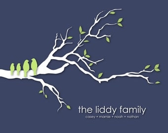 Personalized Custom Love Bird Family Tree Branch - Housewarming/Anniversary/Wedding Gift- 20"x16" Poster Print