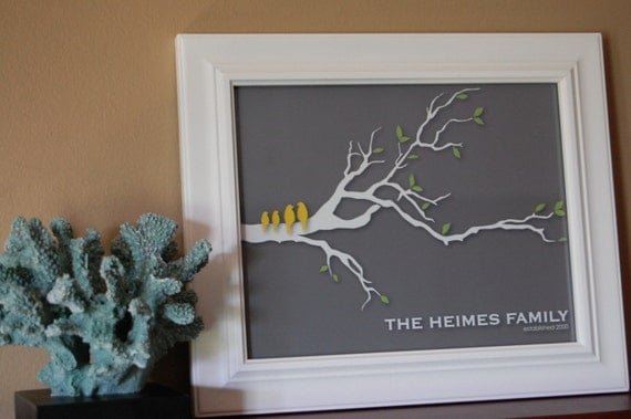 Personalized Love Bird Family Tree Branch - Anniversary Gift - Housewarming Gift - 11"x14"