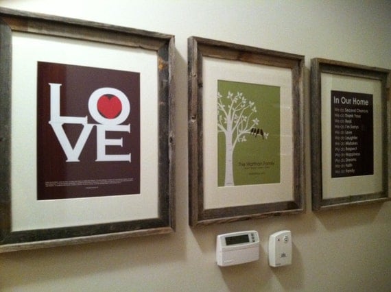 Love 1 Corinthians 13 Print - Custom Love Bird Family Tree and In Our Home Family Rules - 11x14 Prints - set of 3