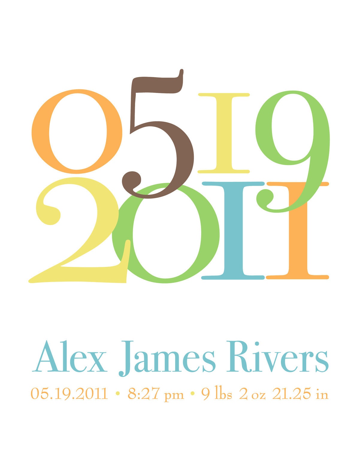 Custom Personalized Baby Name Birth date Print (Boy)- 8"x10"