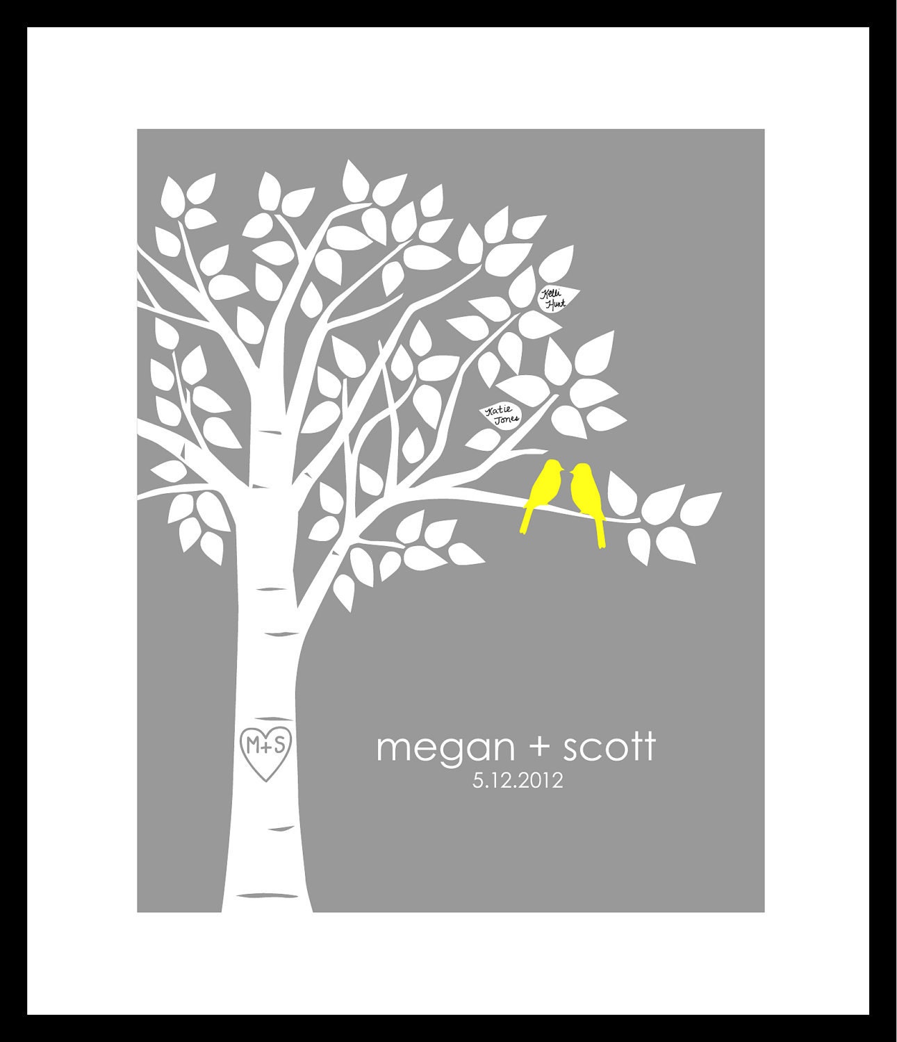 Guest Book Tree Personalized Wedding Print - 16x20 - 75 Signature Keepsake Guestbook Poster