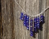 Sapphire Blue Crystal Fringe Necklace - Art Deco Style