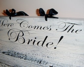 Double sided wedding sign "Here Comes the Bride," and "Just Married"  2 sided sign for flower girl, ringbearer to carry down aisle