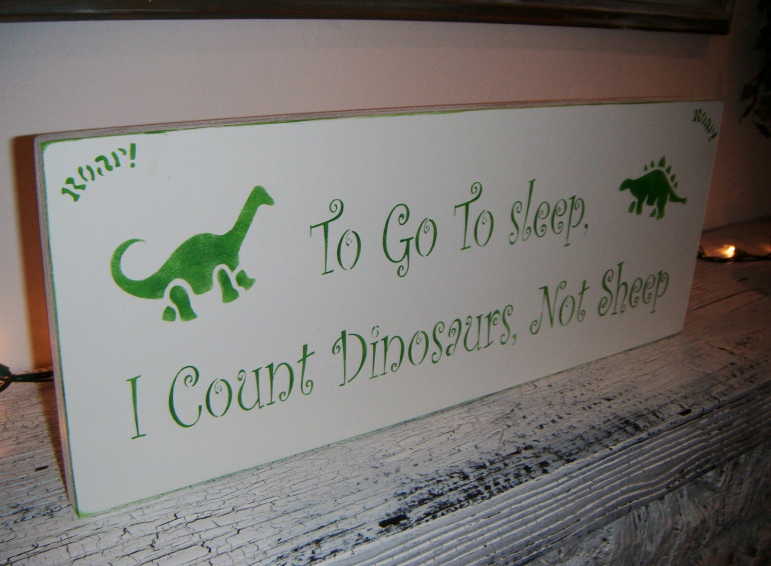 Dinosaur Nursery Sign, Baby Boy's Nursery - "To Go To Sleep, I Count Dinosaurs, Not Sheep" - Brontosauras, Stegasaurus