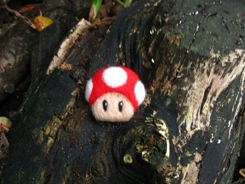 Super Mario Mushroom needle felted brooch