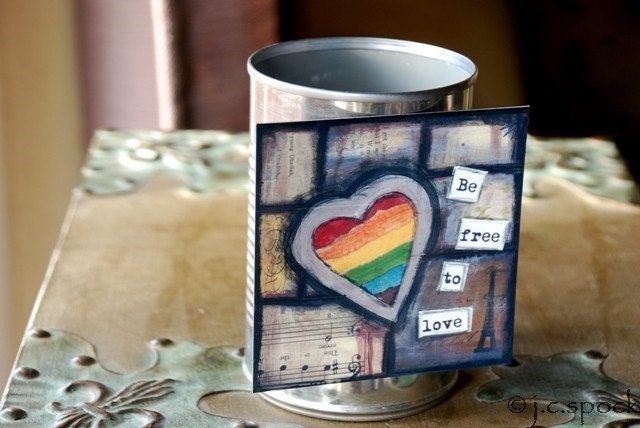 Mixed Media Art Magnet: Rainbow Heart flexible fridge magnet - Whimsical Art, Folk Art, Inspirational Art, Heart Art, LGBT